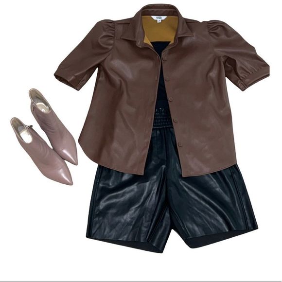 JOIE vegan leather elastic waist bermuda shorts caviar black BNWT - Picture 5 of 6